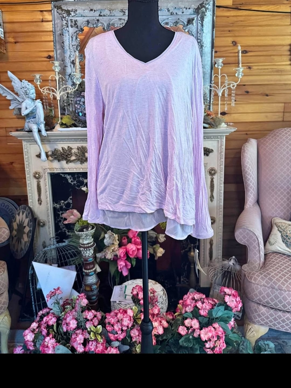 Light Pink V-Neck Layered Women's Top 3 Colors One Price! Mint, Cream And Pink